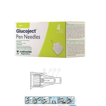 Menarini Ago Per Penna Da Insulina Glucoject Lunghezza 4 Mm Gauge 32 100 Pezzi