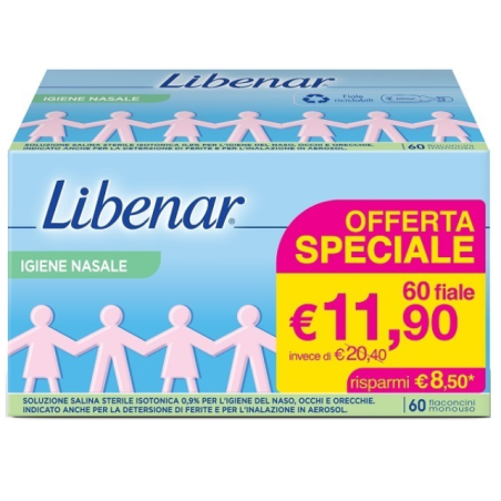 Perrigo Soluzione Salina Isotonica 0,9% Libenar Per Igiene Nasale 60 Flaconcini Monouso X 5 Ml Perrigo Soluzione Salina Isotonica 0,9% Libenar Per Igiene Nasale 60 Flaconcini Monouso X 5 Ml