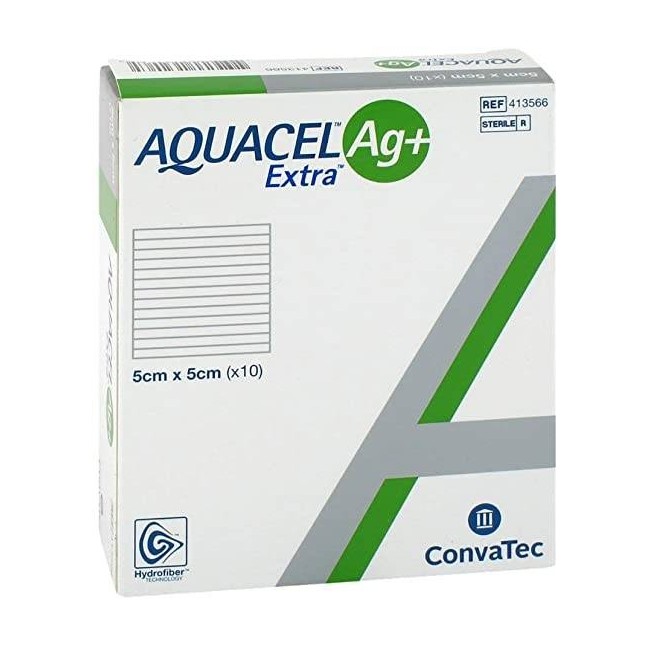Convatec Medicazione In Hydrofiber E Ioni Argento Intessuta In Lyocell Aquacel Ag + Extra 5x5cm 10 Pezzi