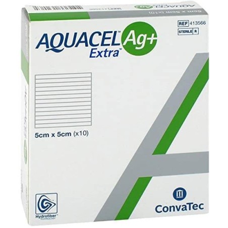 Convatec Medicazione In Hydrofiber E Ioni Argento Intessuta In Lyocell Aquacel Ag + Extra 5x5cm 10 Pezzi