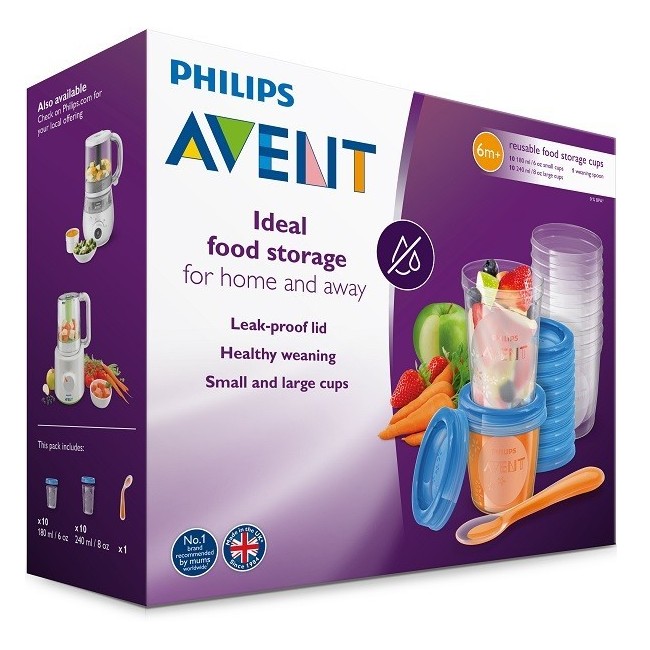Philips Avent Set 10 Vasetti Conservalatte 180ml + 10 Vasetti Conservalatte 240ml + 20 Coperchi + Cucchiaino