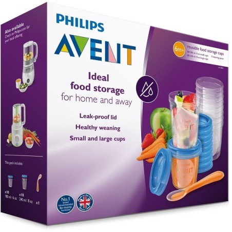 Philips Avent Set 10 Vasetti Conservalatte 180ml + 10 Vasetti Conservalatte 240ml + 20 Coperchi + Cucchiaino