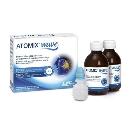 Tred Medical Atomix Wave Dispositivo Per Igiene Rinofaringea Atomix Soluzione Salina 250 Ml 2 Pezzi + Terminale Nasale + Erogato