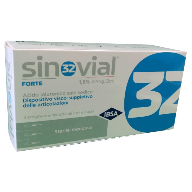 Ibsa Farmaceutici Siringa Intra-articolare Sinovial 32 Acido Ialuronico Sale Sodico 1,6% 32mg/2ml 3 Siringhe X 2ml + 3 Aghi