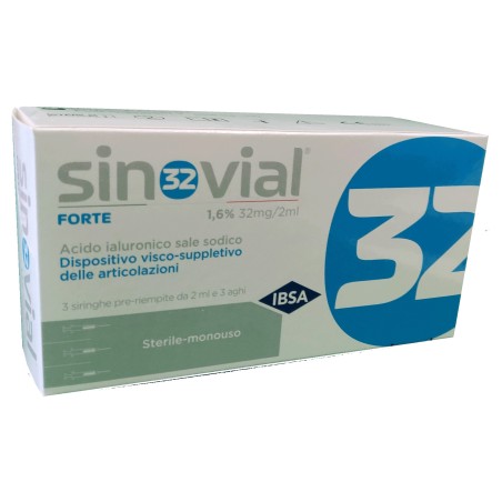 Ibsa Farmaceutici Siringa Intra-articolare Sinovial 32 Acido Ialuronico Sale Sodico 1,6% 32mg/2ml 3 Siringhe X 2ml + 3 Aghi