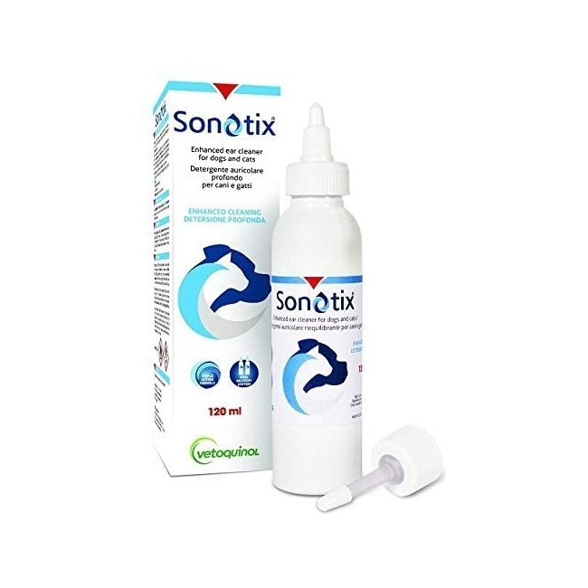 Vetoquinol Sonotix Detergente Auricolare Profondo Cani E Gatti 120 Ml + Cannula Corta Rigida + Cannula Lunga Flessibile