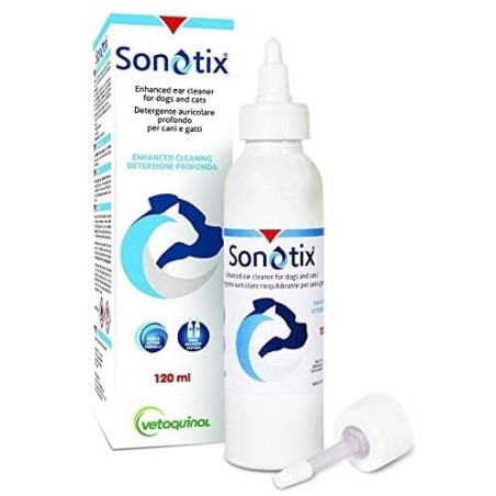 Vetoquinol Sonotix Detergente Auricolare Profondo Cani E Gatti 120 Ml + Cannula Corta Rigida + Cannula Lunga Flessibile