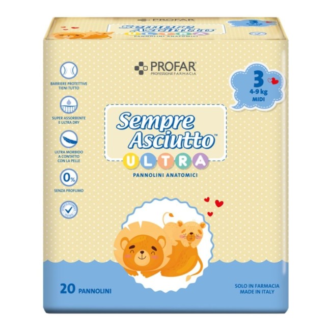 Federfarma. Co Pannolini Profar Sempre Asciutto Ultra Midi 4/9 Kg 20 Pezzi Federfarma. Co Pannolini Profar Sempre Asciutto Ultra Midi 4/9 Kg 20 Pezzi