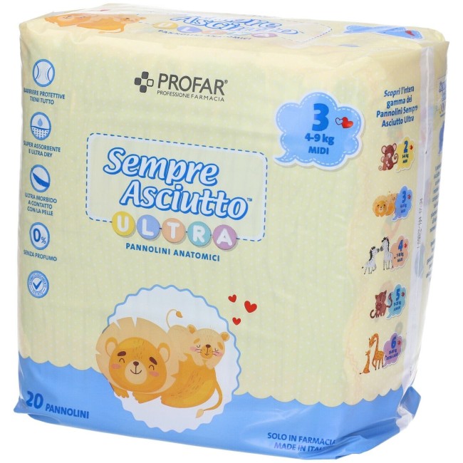 Federfarma. Co Pannolini Profar Sempre Asciutto Ultra Midi 4/9 Kg 20 Pezzi Federfarma. Co Pannolini Profar Sempre Asciutto Ultra Midi 4/9 Kg 20 Pezzi