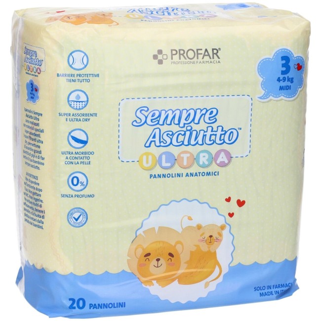 Federfarma. Co Pannolini Profar Sempre Asciutto Ultra Midi 4/9 Kg 20 Pezzi Federfarma. Co Pannolini Profar Sempre Asciutto Ultra Midi 4/9 Kg 20 Pezzi