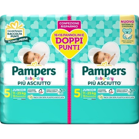 Fater Pampers Baby Dry Pannolino Duo Downcount Junior 32 Pezzi Fater Pampers Baby Dry Pannolino Duo Downcount Junior 32 Pezzi