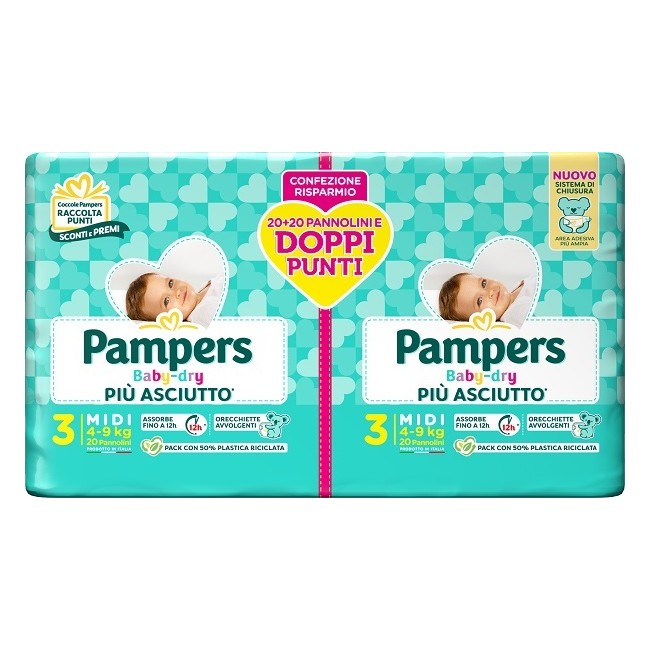 Fater Pampers Baby Dry Pannolino Duo Downcount Midi 40 Pezzi Fater Pampers Baby Dry Pannolino Duo Downcount Midi 40 Pezzi