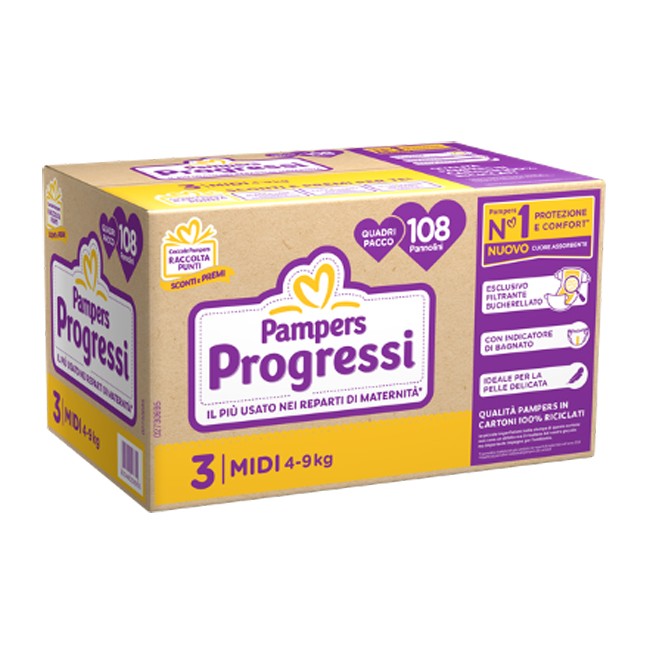 Fater Pampers Quadri Progressi Midi 108 Pezzi Fater Pampers Quadri Progressi Midi 108 Pezzi