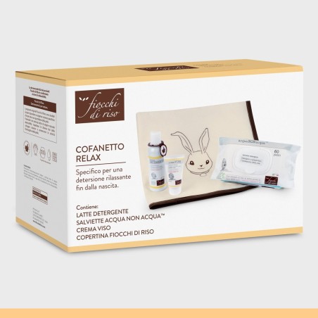 Artsana Fiocchi Di Riso Cofanetto Relax Latte Detergente 140 Ml + Crema Viso 30 Ml Protettiva + Acqua Non Acqua Salviette Deterg