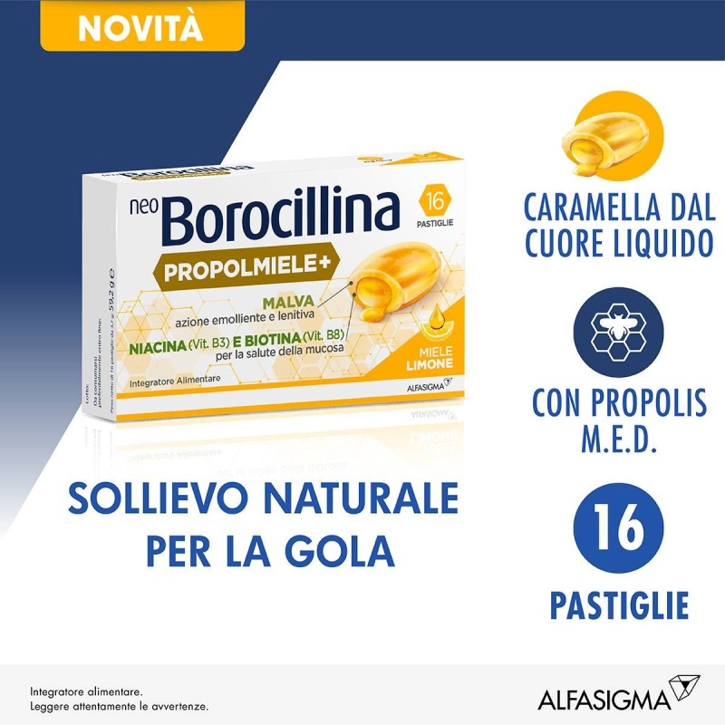 Alfasigma Neoborocillina Propolmiele+ Miele/limone 16 Pastiglie